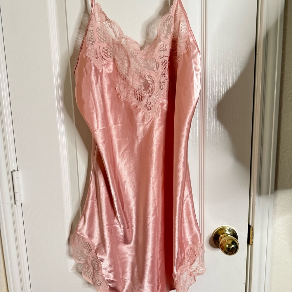 Victoria's Secret Pink Satin Chemise with Lace